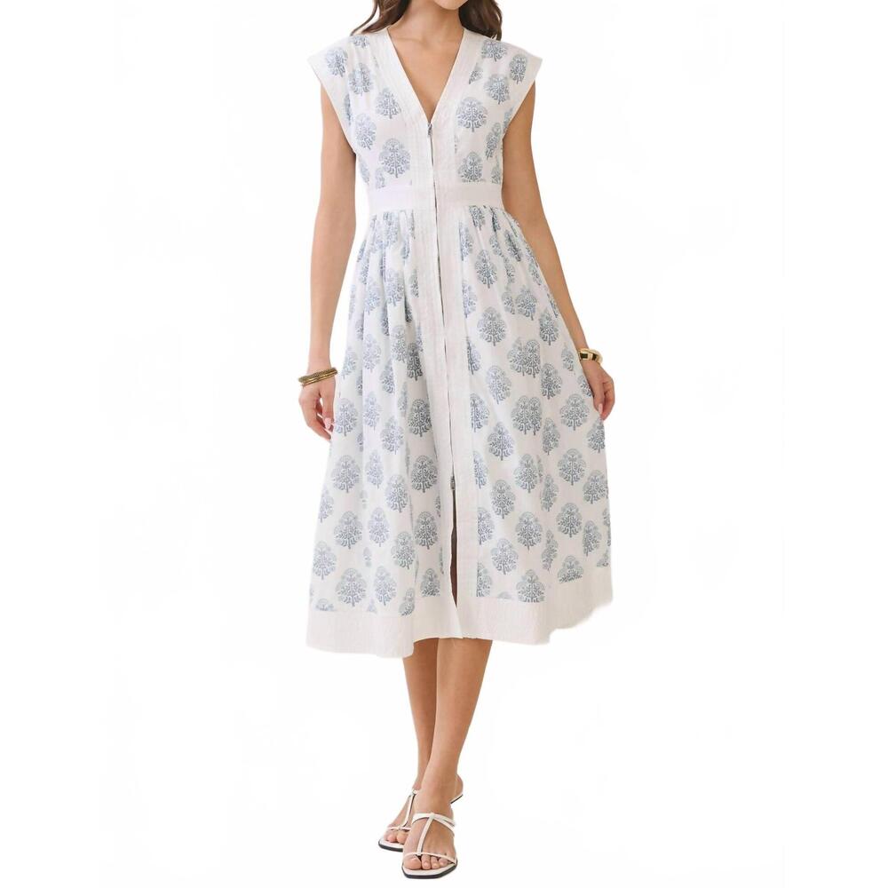 NEW TCEC floral print zipper front midi dress in blue